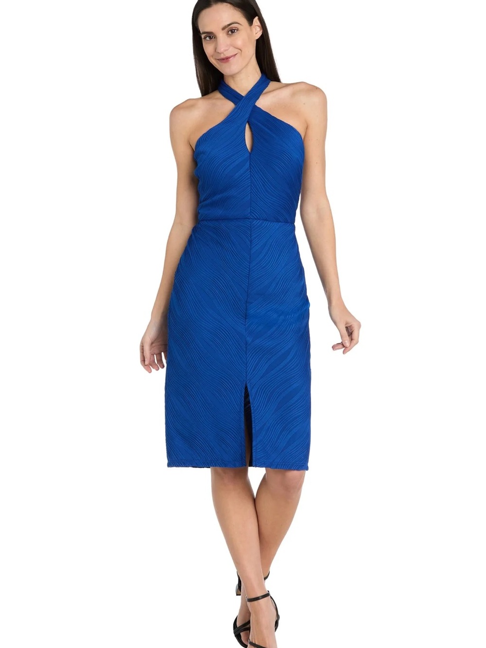 R & M Richards Cobalt Blue Twisted Halter Midi Dress
